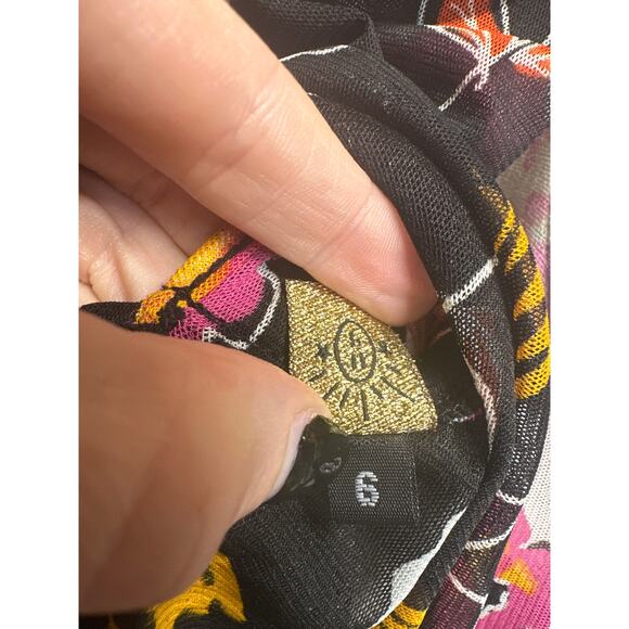 Her Pony Label Top Women XS Black Floral Pixie Halter Mesh Festival Tie Front - Picture 5 of 8